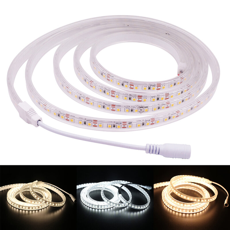 Bande lumineuse LED 2835, 12V 24V, Flexible, IP67, étanche, 120 diodes, avec connecteur DC, blanc naturel chaud, 4000K