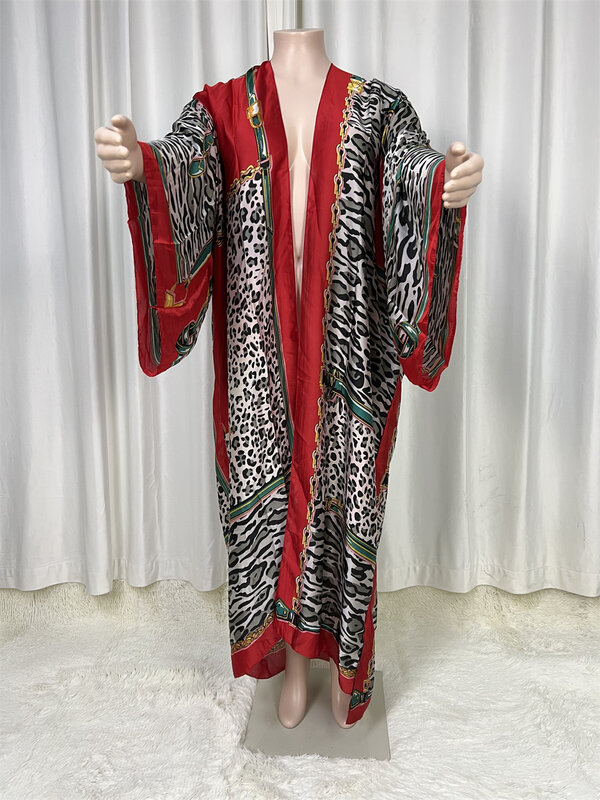 Vestido holgado de seda de Arabia Saudita para mujer, traje de baño bohemio con estampado de ala de murciélago, manga larga, estilo africano, 2024