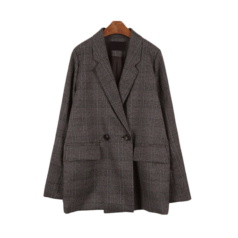 Blazer feminino ternos verificar manga longa algodão jaqueta coval vintage casaco xadrez blazer casaco entalhado sólido elegante feminino topos 99i