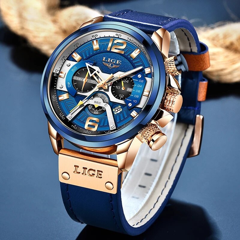 LIGE herren Uhren Top Marke Große Sport Uhr Luxus Männer Military Wasserdicht Quarz Handgelenk Uhren Chronograph Männlichen Uhr