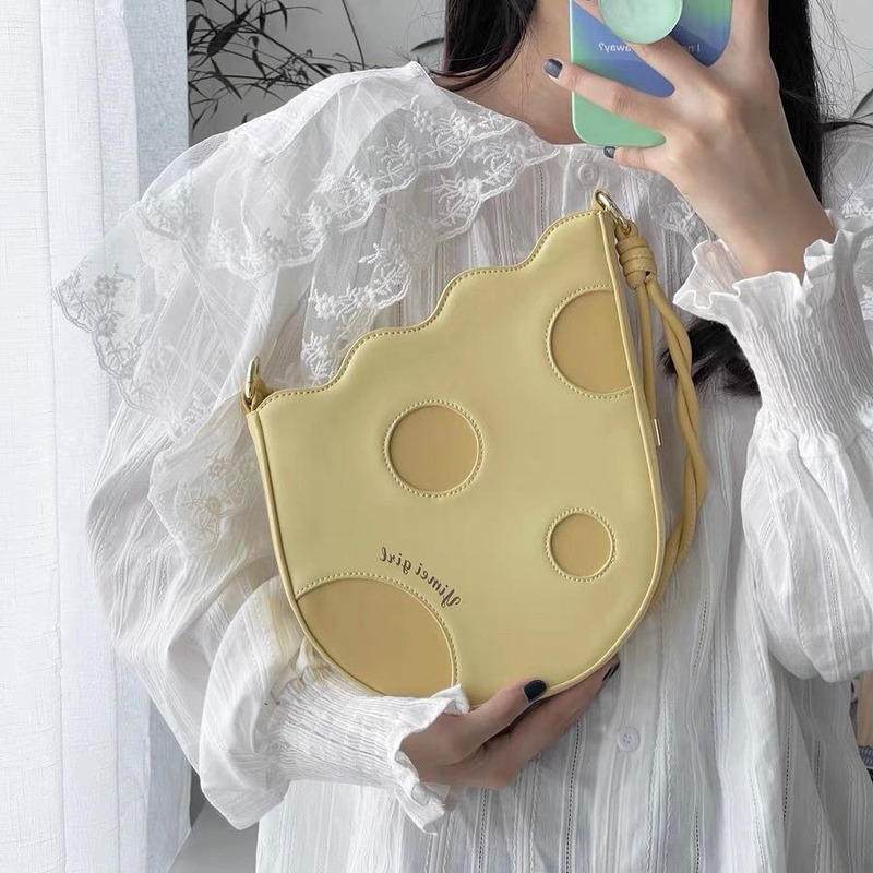 2022ผู้หญิงใหม่ชีสกระเป๋าถือ Kawaii สีเหลืองไม่สม่ำเสมอ Lolita สุภาพสตรีกระเป๋าซิป Sac A หลัก Femme น่ารักไห...