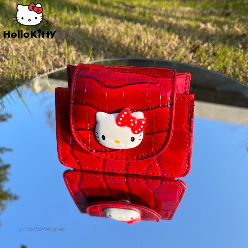 Sanrio-Mini bolso de cuero de Hello Kitty para mujer, Bolso pequeño y bonito, cartera Y2K con cadenas, a la moda