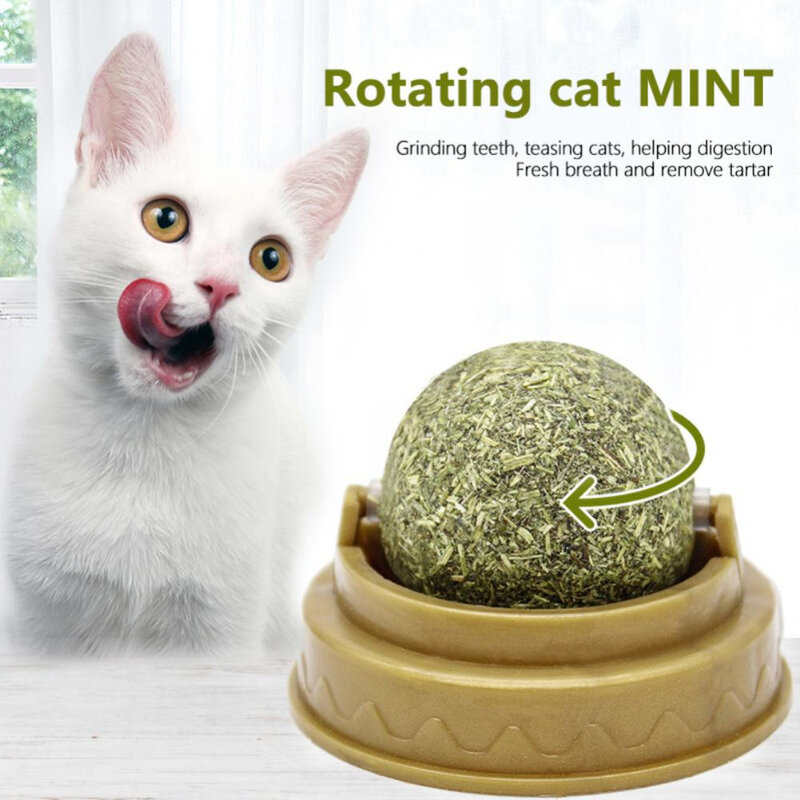 Catnip Cat Wall Stick-on Ball Natural Mint Promote Digestion Cat Grass Pet Toy Improve Appetite Spinning Toy Ball