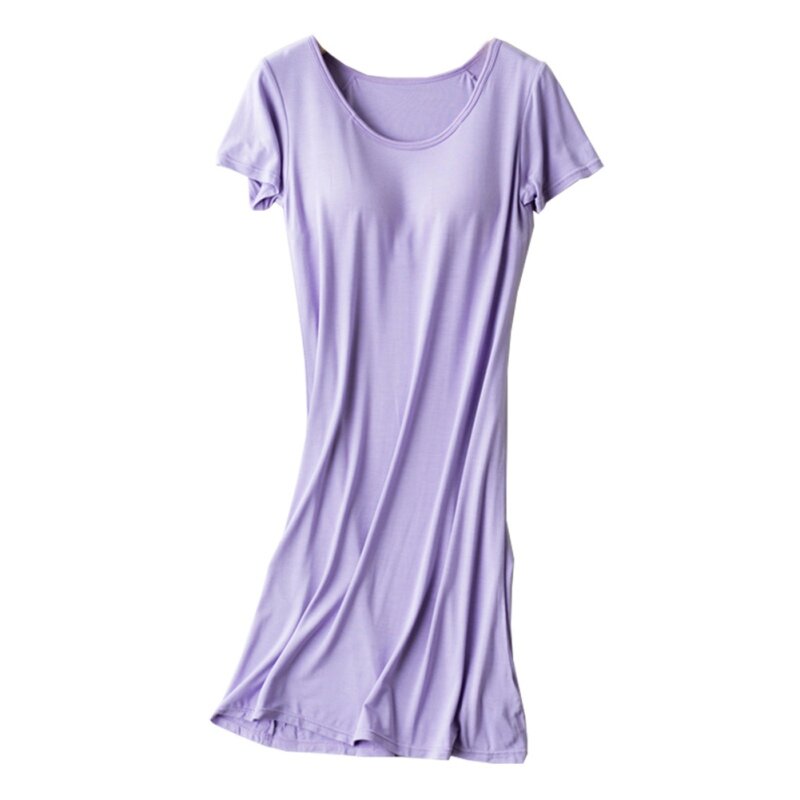 Koszula nocna z krótkim rękawem dla kobiet koszule nocne z miseczkami na piersi bez felg kamizelka komfort średniej długości piżamy modalne