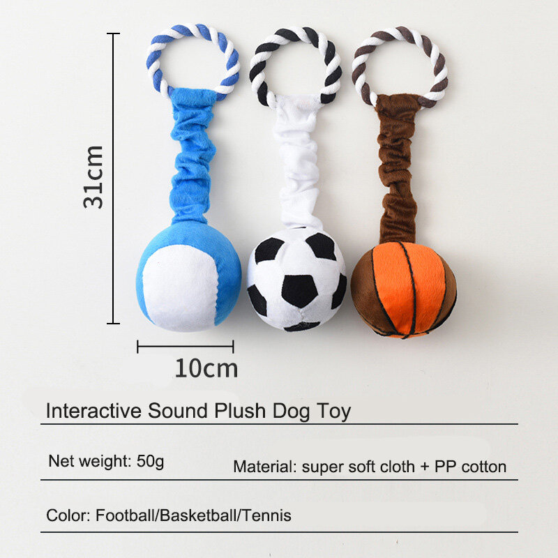 Pelota de sonido de peluche para perros, pelota de fútbol, tenis, Súper suave, mordedura, pelota de sonido, entrenamiento, masticación, juguetes interactivos para mascotas, suministros