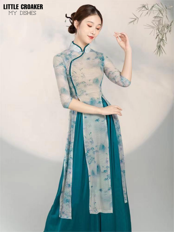 3 pçs conjunto hanfu feminino tradicional chinês vestido de dança + calças tanque superior palco desempenho roupa para traje de dança feminino