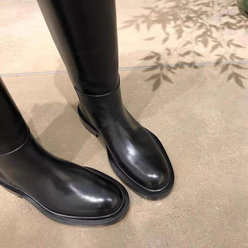 Black punk cross-country motorcycle riding boots 2023 new ladies winter high boots over the knee boots large size 35-43