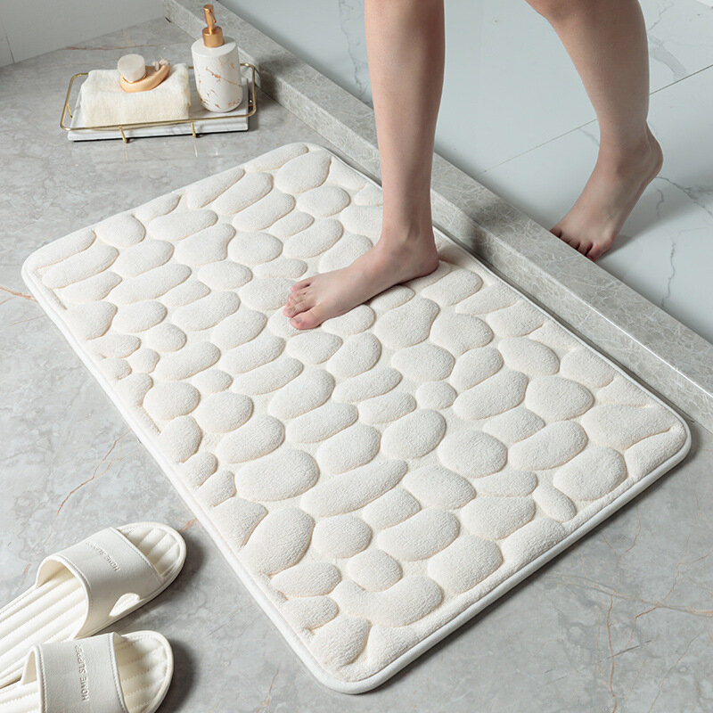 Cobblestone-alfombra de baño en relieve, felpudo antideslizante para lavabo, bañera, suelo lateral, ducha, almohadilla de espuma de memoria