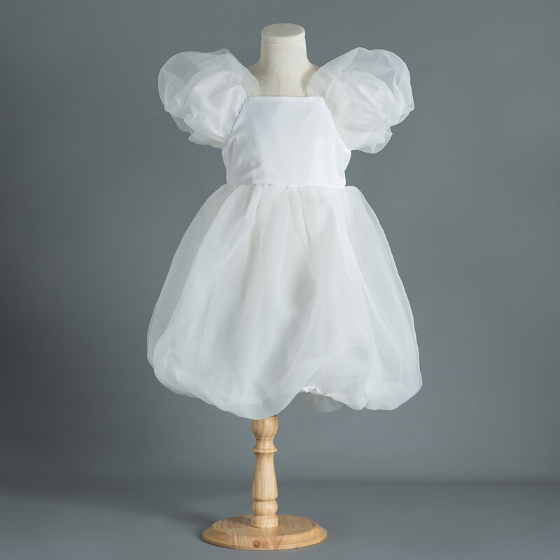Summer Dress Girl White Bubble Sleeve Princess Dress  Designer Style Fashion Girl Chiffon Dress Evening Dress Girls Aged 4 To 12