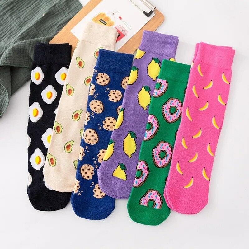Frauen Socken lustige süße Cartoon Früchte Banane Avocado Zitronen ei Keks Donuts Essen glücklich japanische Harajuku Skateboard Socken