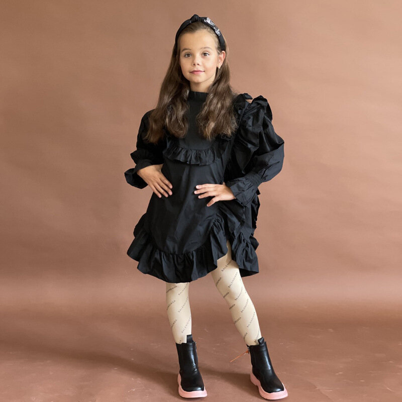 Baju Anak Perempuan Merek Gaun 8 10 12 Tahun Mode Gaun Ruffle Tidak Teratur 2022 Baju Remaja Lengan Panjang Baru