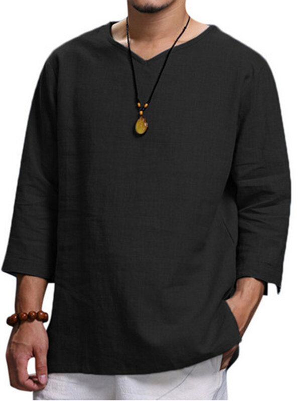 Chemisier décontracté en coton et lin pour homme, chemise ample à manches longues, printemps-automne, 2023
