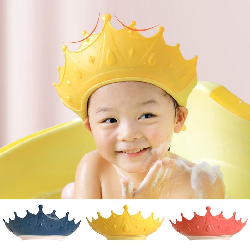 Tampão do chuveiro do bebê coroa forma ajustável lavagem de cabelo chapéu para recém-nascidos proteção de orelha seguro crianças shampoo escudo banho proteger boné