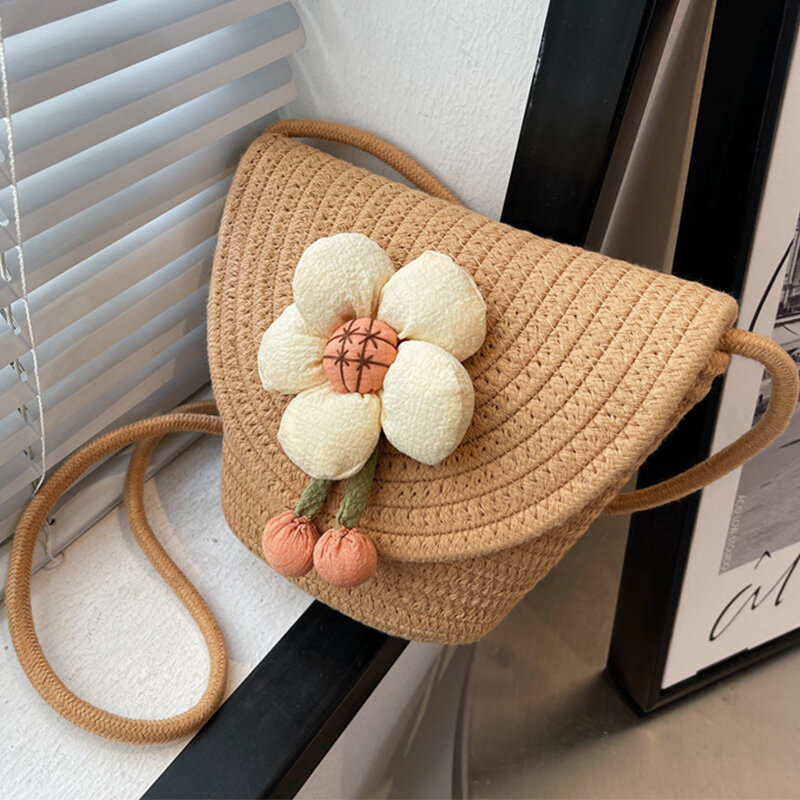 패션 여름 꽃 가방 짠 핸드백 레트로 캐주얼 여성 틈새 다목적 버킷 가방 나들이