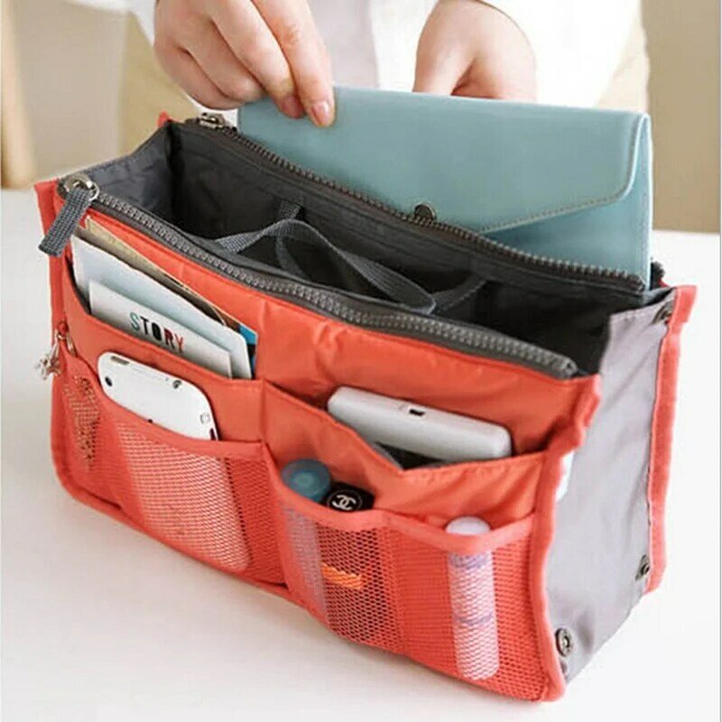 13 Slots Cosmetic Bags for Women Tote Insert Double Zipper Makeup Bag Toiletries Storage Organizer Girl Outdoors Travel Make Up