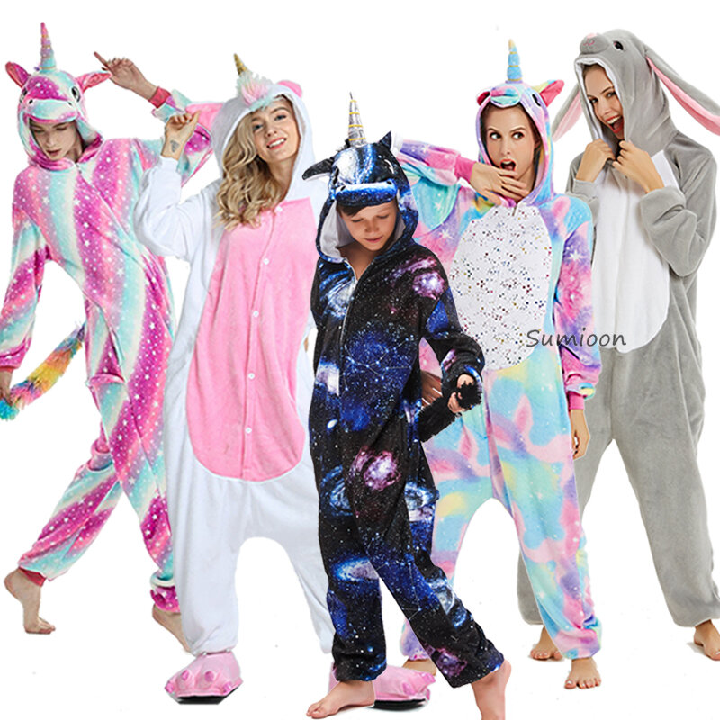 Pijamas Kigurumi de invierno para niños y niñas, ropa de dormir de animales de dibujos animados de unicornio, mono cálido de franela
