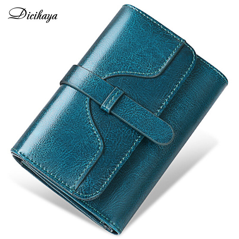 DICIHAYA – portefeuille en cuir véritable pour femme, porte-monnaie court, porte-cartes, petite pochette à loquet