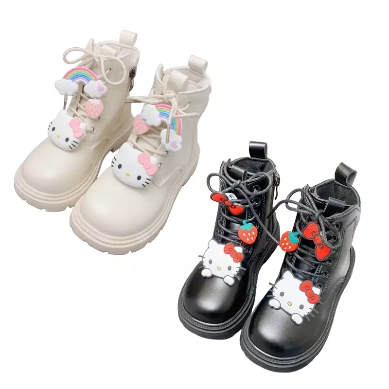 Sanrios-الأطفال أنيمي hellokitators أفخم الجلود مارتن الأحذية ، Kawaii عالية أعلى الأحذية ، الكرتون لطيف الأحذية ، الخريف ، الشتاء ، هدية