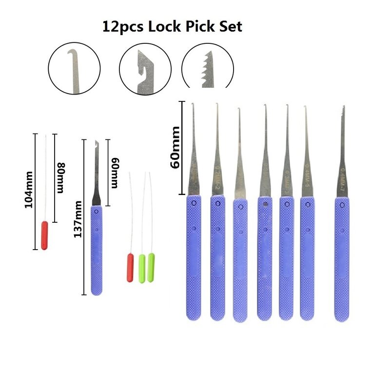 5 in 1 Locksmith Supplies Hand Tools Lock Pick Set Row Tension Wrench Tool Broken Key Auto Extractor Remove Hook Hardware