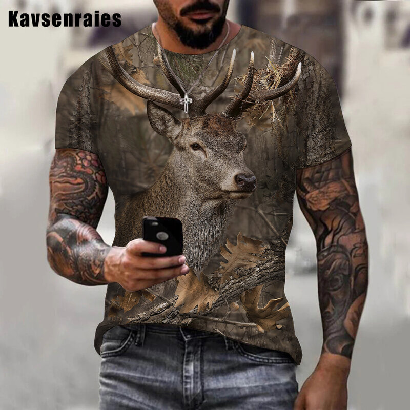 Alta qualidade camuflagem caça animais sika veados 3d camiseta verão lazer masculino camiseta feminina manga curta harajuku topos