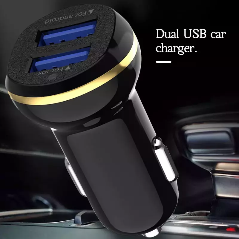 Ładowarka samochodowa Fast 3.1A podwójny zasilacz USB Mini LED taśma na telefon komórkowy ładowarka, czarny