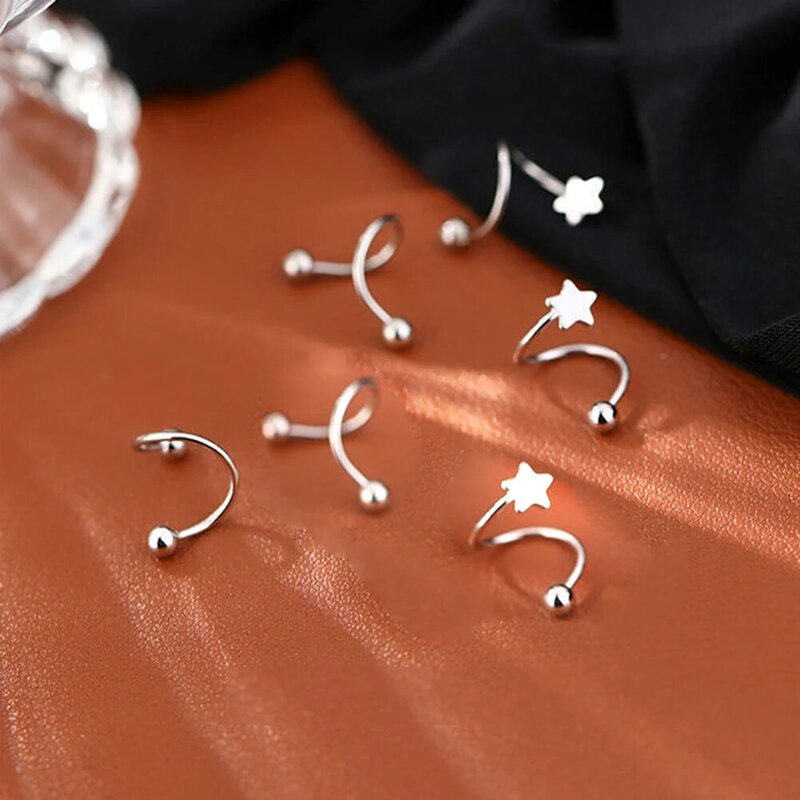 Mini boucles d'oreilles en acier inoxydable pour femmes, 1 pièce, boule à vis, étoile, cœur, os, boucle d'oreille, vague rotative, bijoux de personnalité