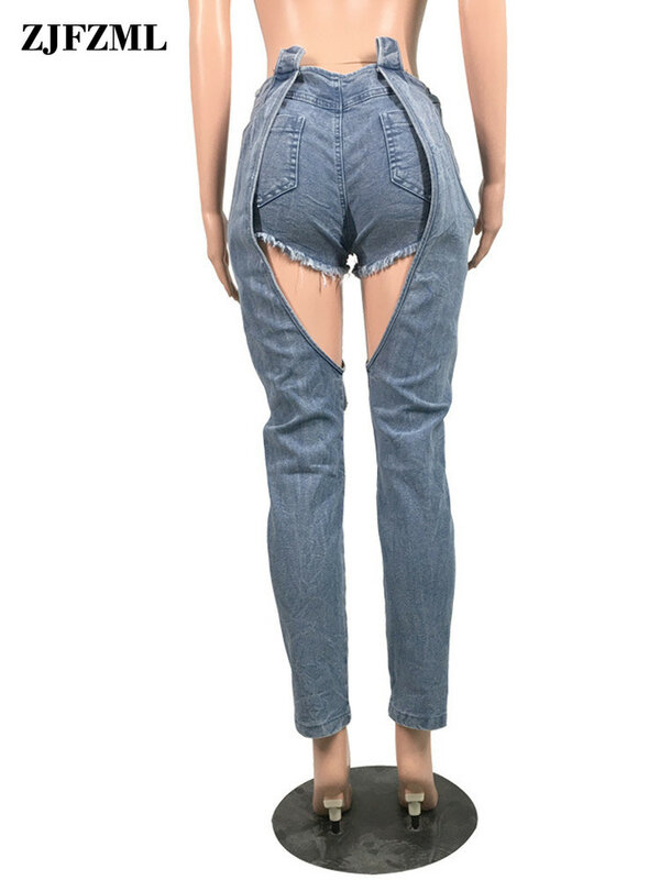 Sexy destruído buraco denim jeans para mulheres de cintura alta emendado jeans rasgados oco para fora streetwear mujer magro calças de brim comprimento total