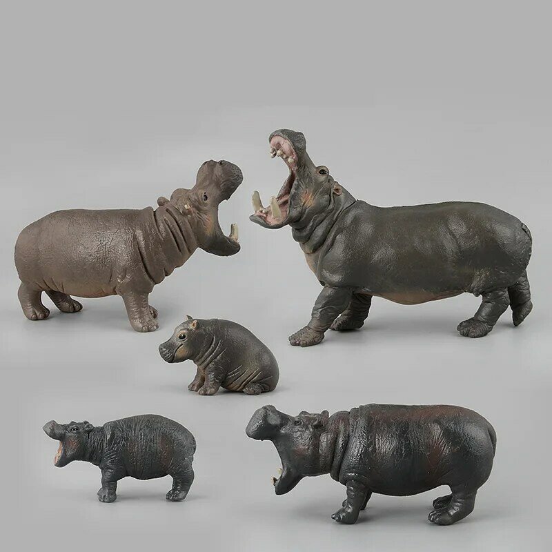 5 Pcs/Set Hippo Model Ornament Cartoon Plastic Simulation Animal Figure Decoration for Desktop Children's Gift