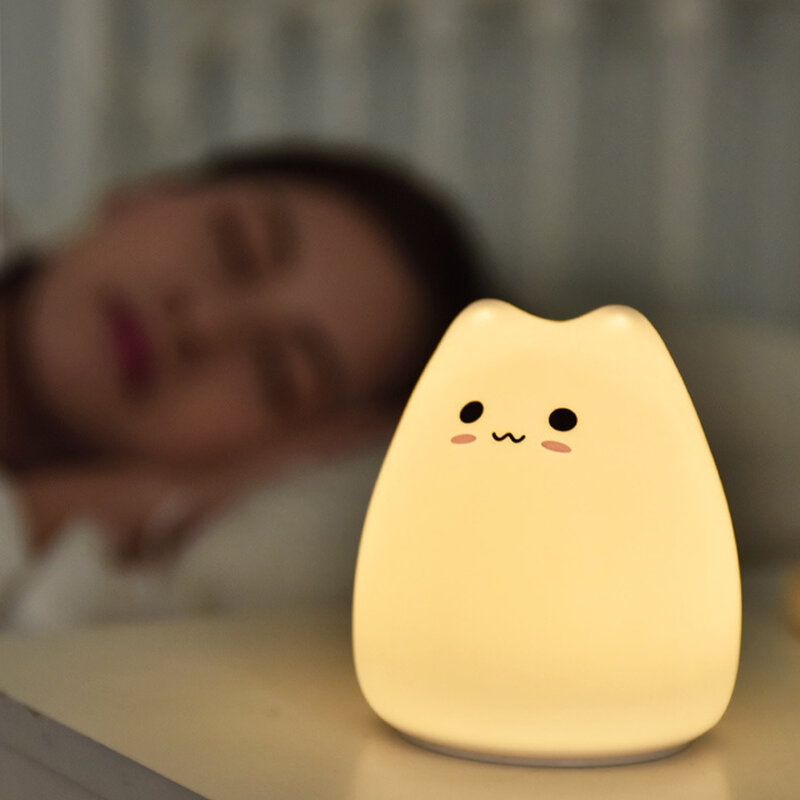 Led猫の夜の光リモコンシリコーン猫の夜の光夜の光タップ制御バッテリ駆動ソフト猫ランプギフト