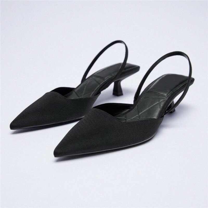 Sandalias elegantes de tacón medio para mujer, zapatos de tacón de aguja puntiagudos, de lujo, para fiesta y boda, para verano