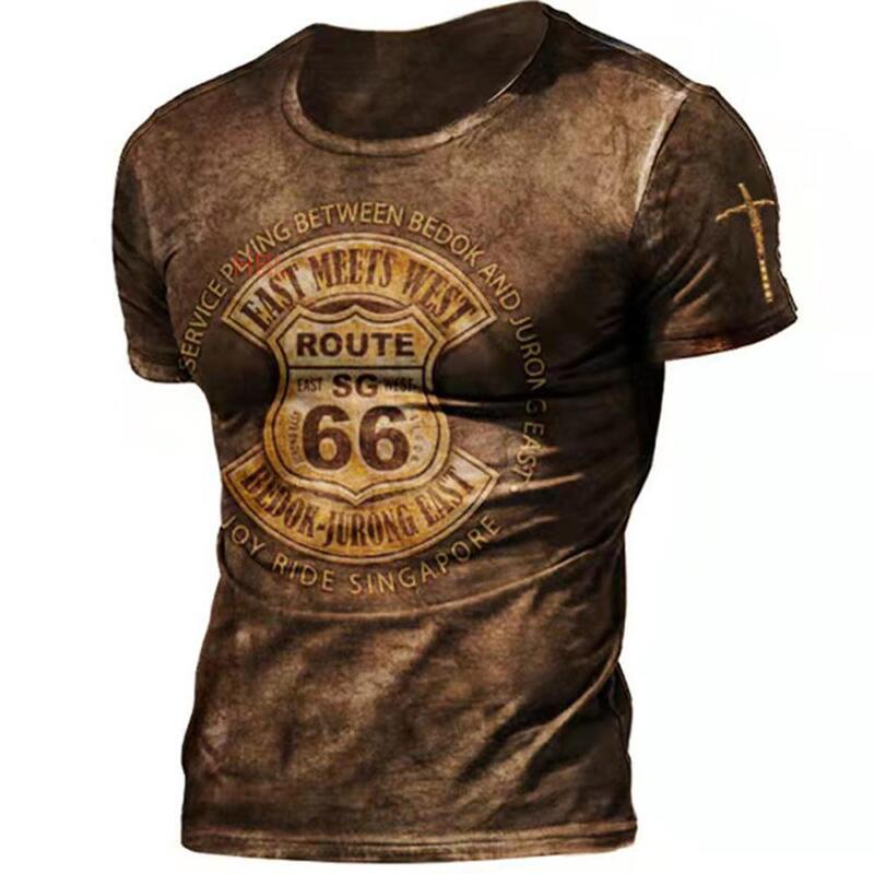 Camisetas Vintage con estampado 3D para hombre, Camiseta americana de manga corta de gran tamaño, Hip Hop, cuello redondo, de algodón, ropa