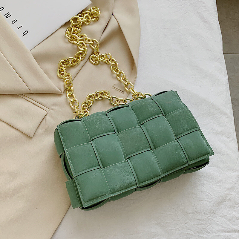 Bolso de mano trenzado esmerilado para mujer, bolsa de diseñador de lujo, cuadrado, a la moda, con cadena de hombro, textura de mensajero, envío gratis, 2022