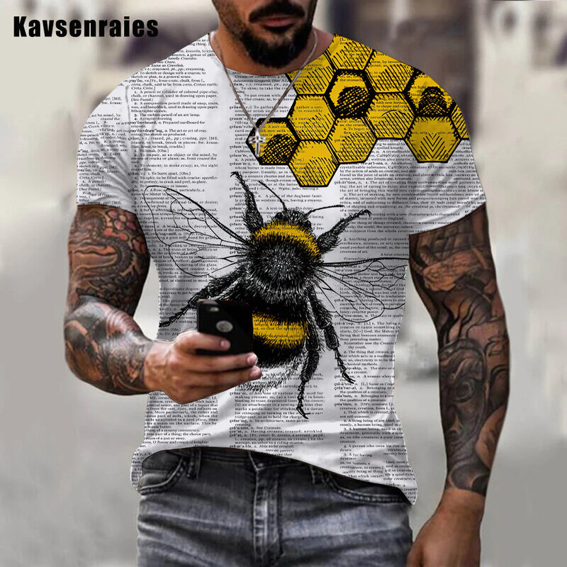 คุณภาพสูง Funny Bee 3D พิมพ์เสื้อยืดผู้ชาย Unisex บุคลิกภาพรอบคอแขนสั้น Streetwear เสื้อยืดขนาดใหญ่