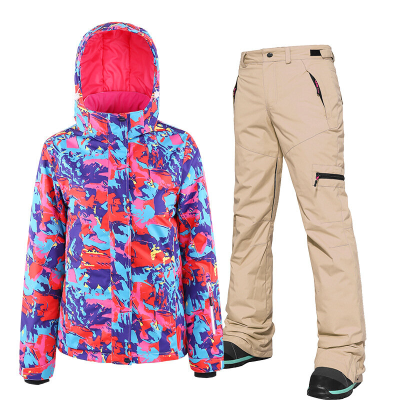 SEARIPE Комплект лыжного костюма, Женская Термоодежда, ветровка, водонепроницаемая зимняя теплая куртка, пальто для сноуборда, брюки, уличное снаряжение