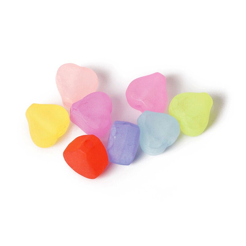 50pcs/lot Colourful Frosted Heart Shape Beads Acrylic Loose Spacer Bead For Jewelry Making DIY Crafts Bracelet Necklace Findings