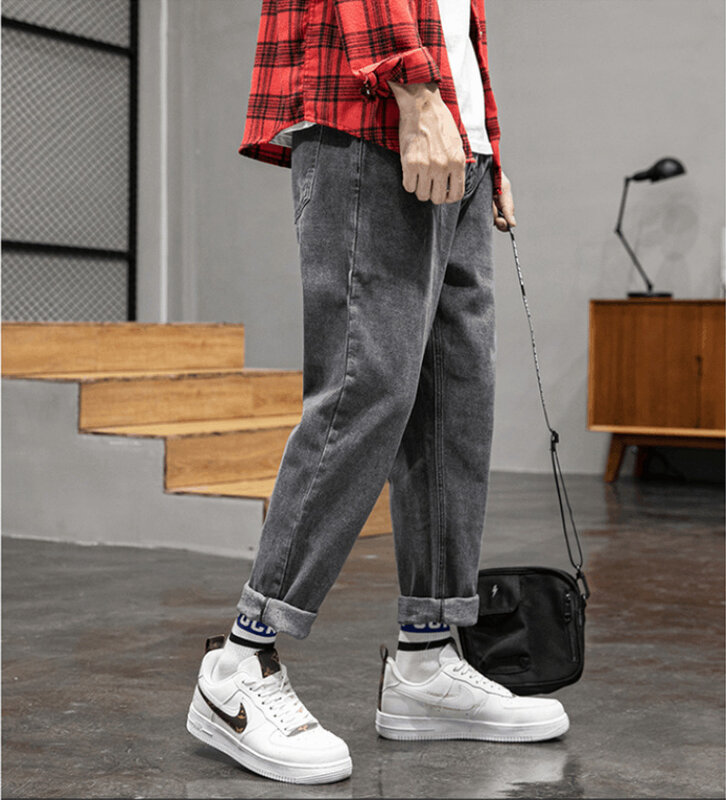 Men's jeans autumn/winter 2021 New fashion brand loose straight pants trend versatile thickening casual long pants