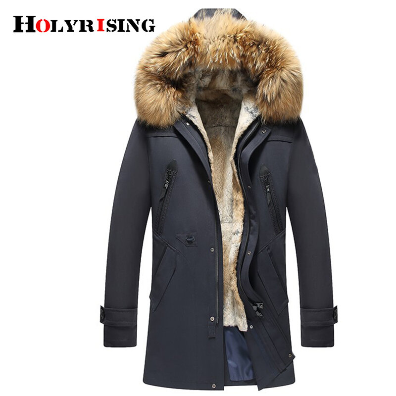 Men American raccoon fur liner Haining men's natural fur coat -40℃ Men Long Parka Big fur winter Windbreaker windproof coat N195