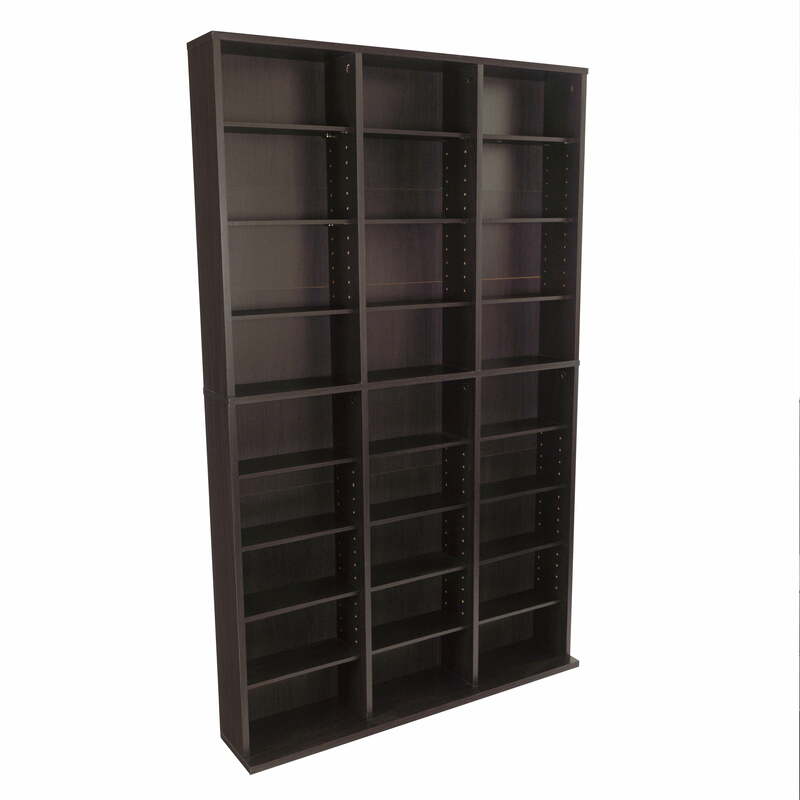 Adjustable 12-Shelf Media Storage Bookcase, Espresso