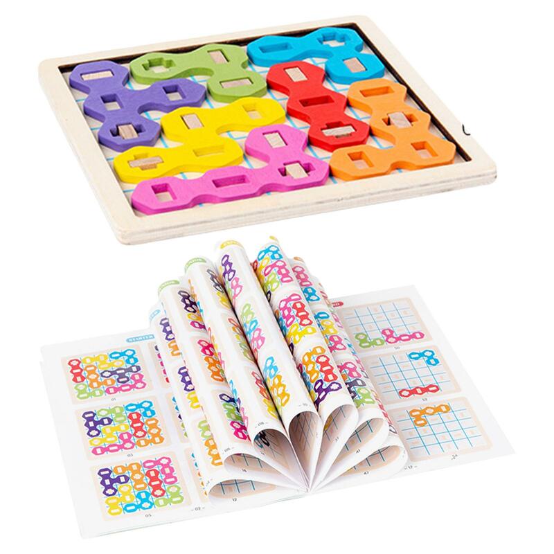 Rompecabezas de madera de bloques de colores, juguete educativo Tangram Montessori
