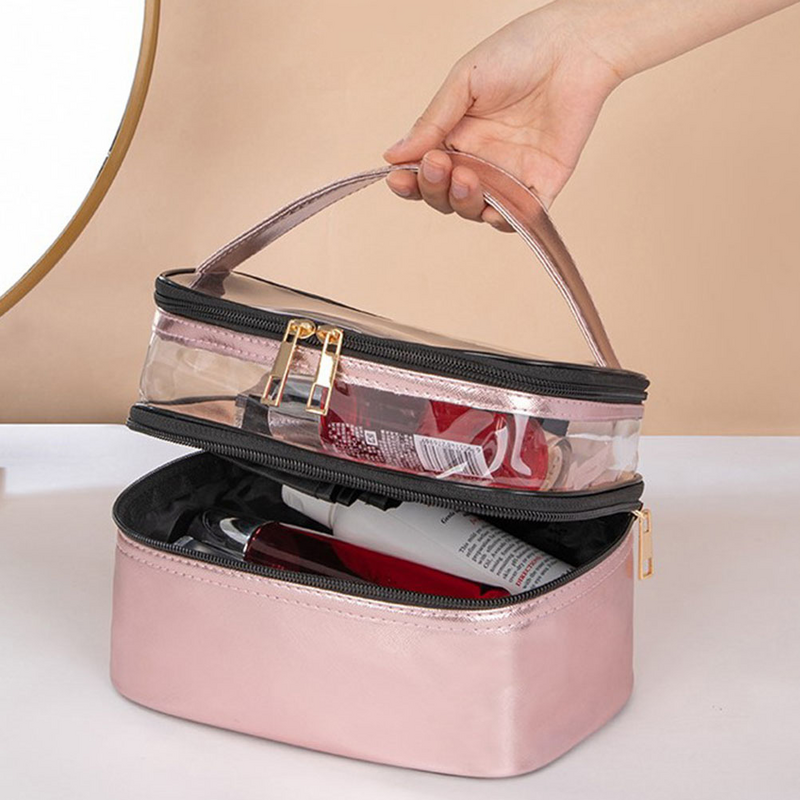 Saco de maquiagem storagecosmetic organizador de higiene pessoal bagshandheld recipientes caso 2 camada bolsa portátil