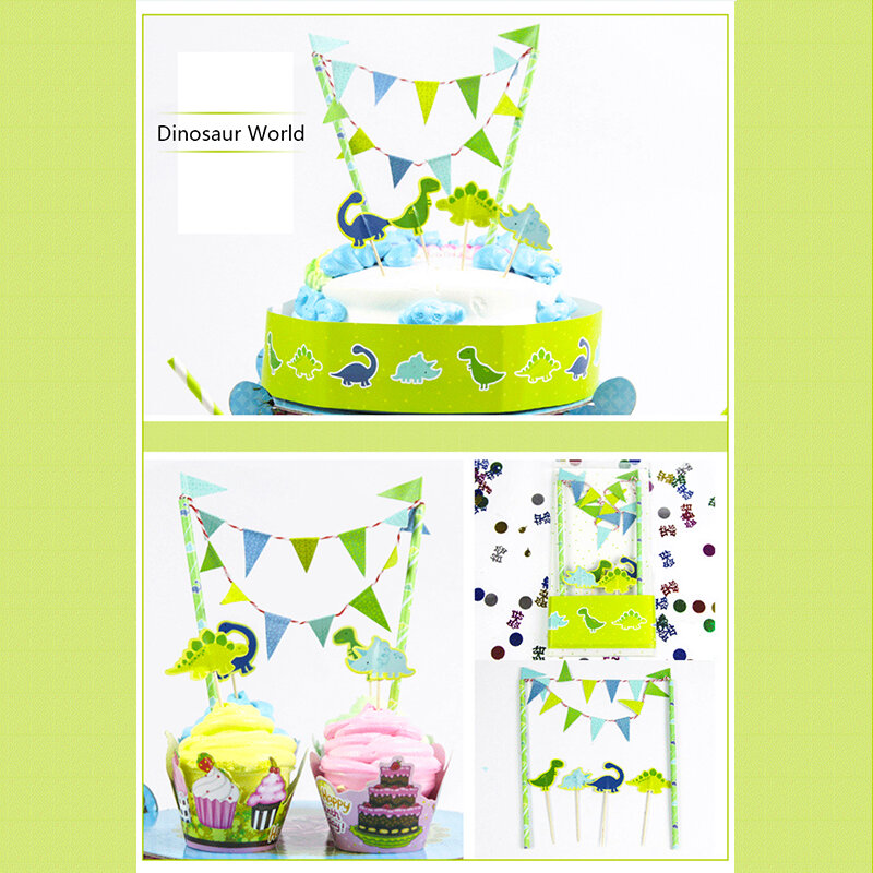 Dekoracje na tort urodzinowy z dinozaurami Toppers na torty wesoła dżungla Dino materiały urodzinowe dla dzieci chłopców dziewczynki Baby Shower