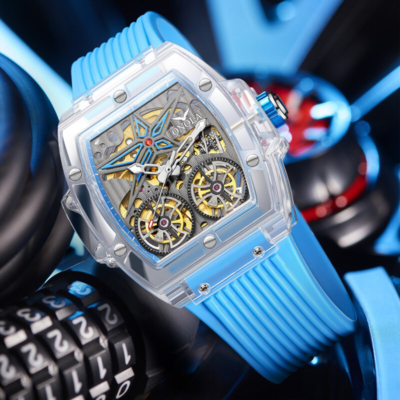 Часы наручные ONOLA мужские, роскошные модные пластиковые прозрачные автоматические механические водонепроницаемые