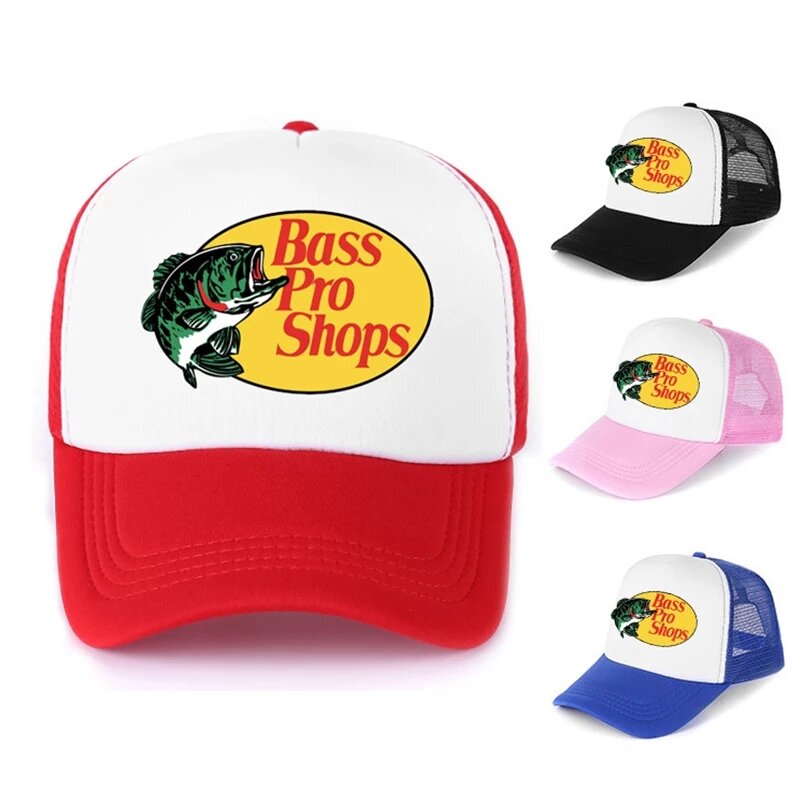 Bass-Pro 상점 메쉬 모자 낚시 모자 남성 여성 트럭 운전사 모자, 면 야외 야구 모자 통기성 조절 아빠 여름 모자