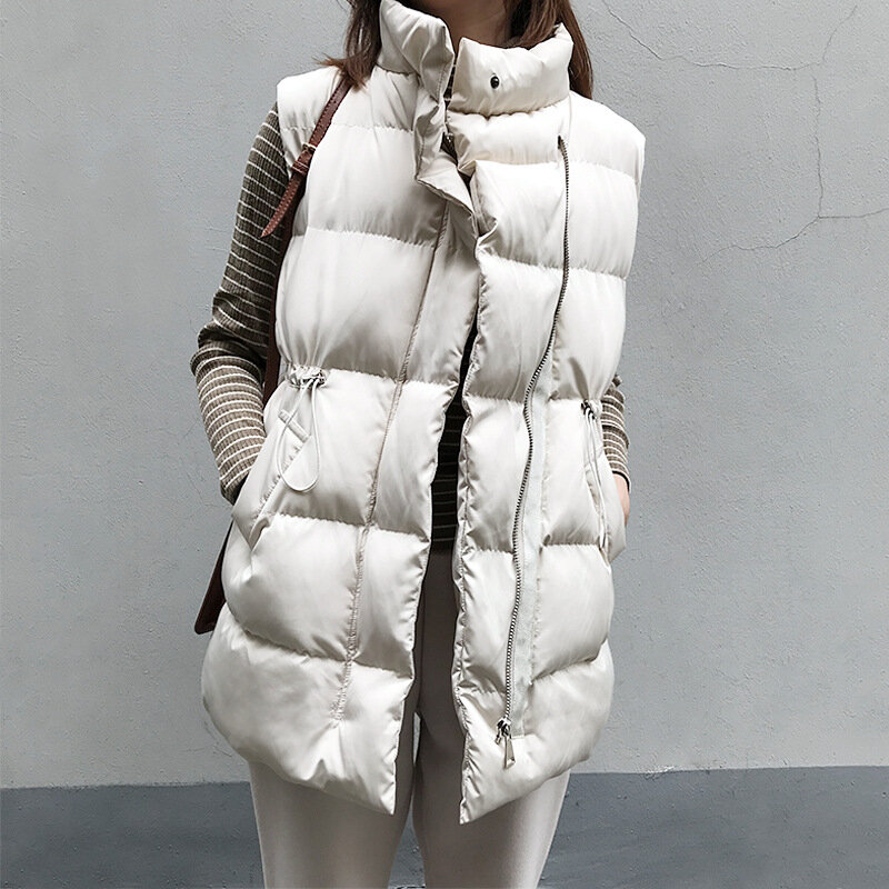 Winter sleeveless long waistcoat women stand neck slim waistcoat South Korean fashion zipper jacket waistcoat