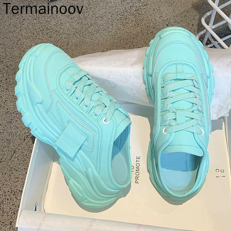 Termainoov Women Slippers Big Size 43 Casual Shoes Summer Half Slipper Lace Up Wedge Brand Fashion Walking Shoes