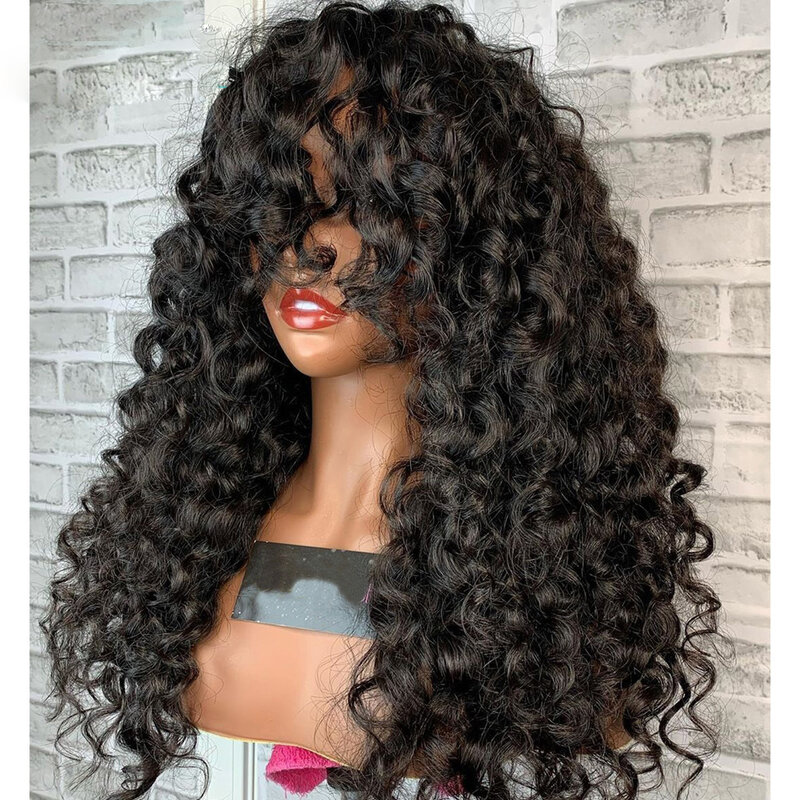 Натуральный черный 26 дюймов длинный кудрявый синтетический парик с челкой для черных женщин без клея Косплей парик из термоволокна