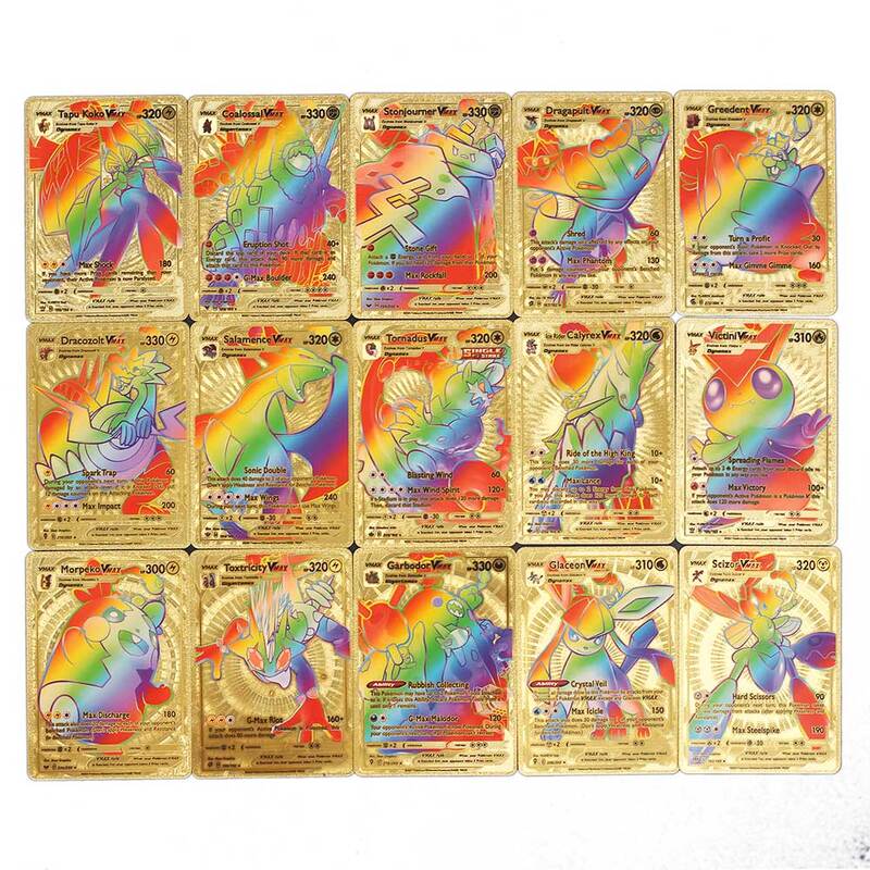 Cartes Pokemon arc-en-ciel brillant doré 55 pièces, carte GX Vmax