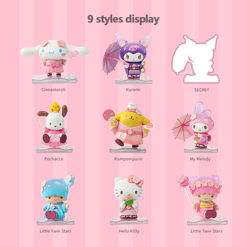 Sanrio Tekens Blind Doos Kuromi Cinnamoroll Hello Kitty Melody Pocahcco Figuur Speelgoed Bloemen En Vruchten Pop Collectie Leuke