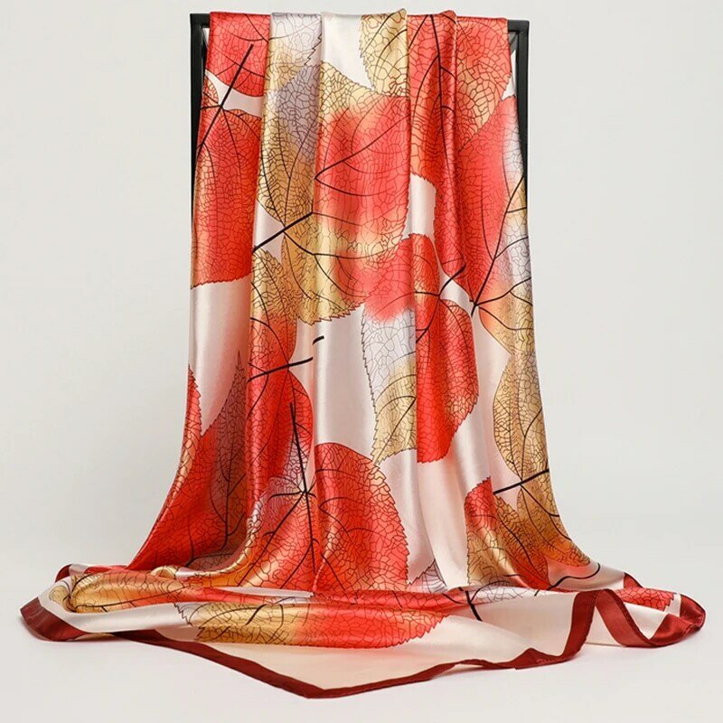Женский атласный квадратный шелковый шарф, 90x90 см