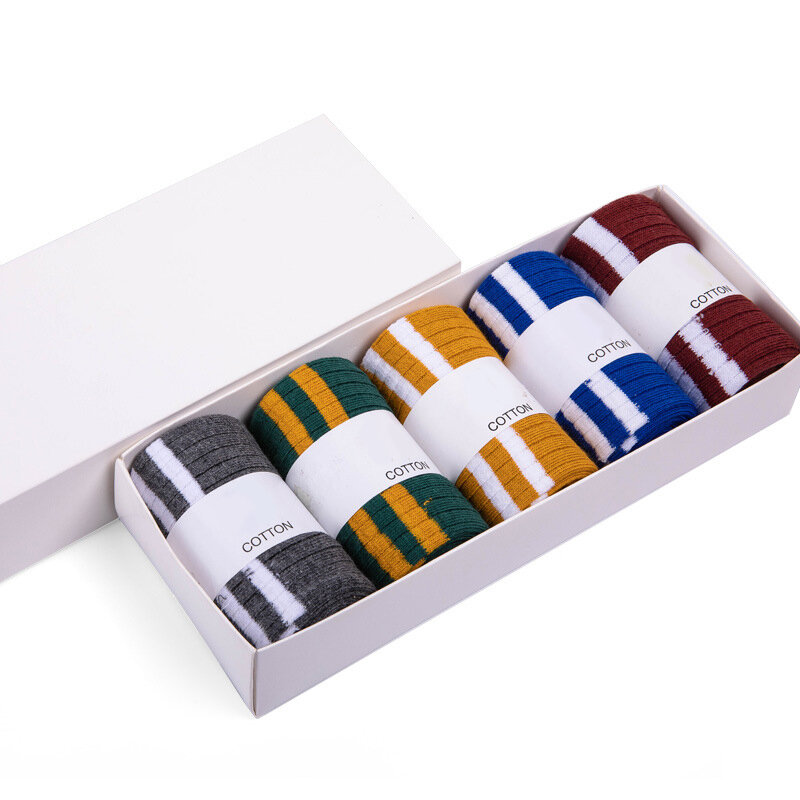 Meias femininas meias meias de algodão em caixa barras paralelas meias de algodão respirável absorvente de suor